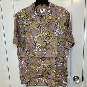 Mode‎ of One Tan Print Button Down Short Sleeve Shirt size L NWT